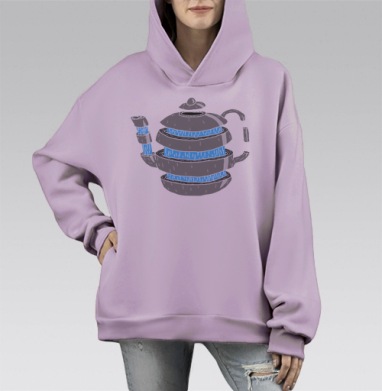 Динамичный чайник в стиле сюрреализм, Hoodie Mono Fiolet, оверсайз, утепленная