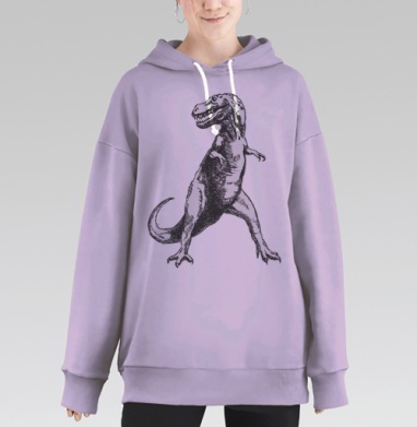 Динозавр Тираннозавр в классической гравюре, Hoodie Long Oversize Fiolet