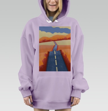 Дорога. Холмы. Природа. Путешествие, Hoodie Mjhigh Dig Mel, Fiolet, утепленная