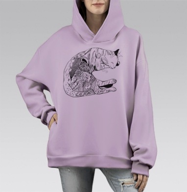 Дудл-кот, Hoodie Mono Fiolet, оверсайз, утепленная