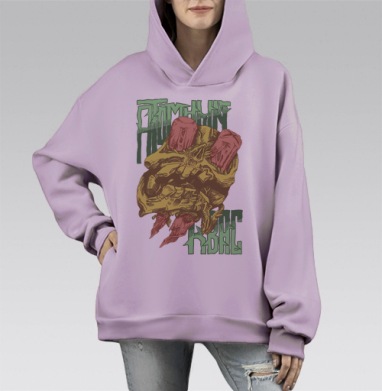 Эксклюзивный арт с черепом и мистикой, Hoodie Mono Fiolet, оверсайз, утепленная
