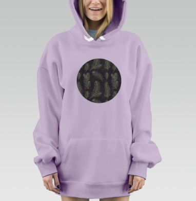Еловые веточки на черном фоне, Hoodie Mjhigh Dig Mel, Fiolet, утепленная