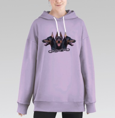 Эмблема с тремя доберманами в низкополигональном стиле, Hoodie Long Oversize Fiolet