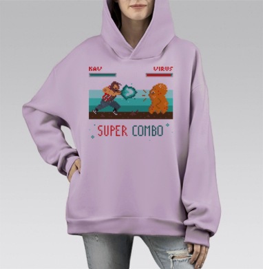 Энергичная битва в пиксель-арт стиле с SUPER COMBO, Hoodie Mono Fiolet, оверсайз, утепленная