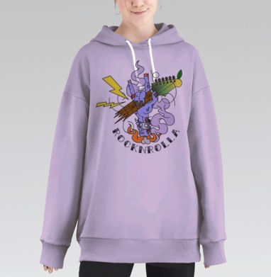 Энергия рок-н-ролла с гитарой и пламенем, Hoodie Long Oversize Fiolet