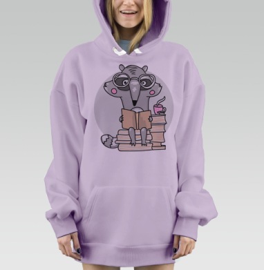 Енот любитель книг, Hoodie Mjhigh Dig Mel, Fiolet, утепленная