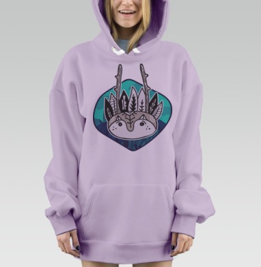 Этнический портрет животного с рогами и листьями, Hoodie Mjhigh Dig Mel, Fiolet, утепленная