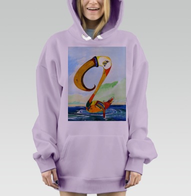 Фантастическая птица в акварельном стиле, Hoodie Mjhigh Dig Mel, Fiolet, утепленная