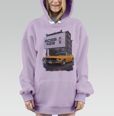 Ford Mustang Boss White / Форд Мустанг Босс Белый, Hoodie Mjhigh Dig Mel, Fiolet, утепленная