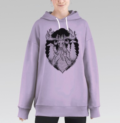 Футболка с готическим оленем в стиле метал, Hoodie Long Oversize Fiolet