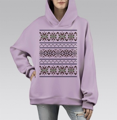 Жаккардовый узор, Hoodie Mono Fiolet, оверсайз, утепленная