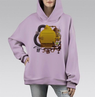 Желтая фантастическая машина, Hoodie Mono Fiolet, оверсайз, утепленная