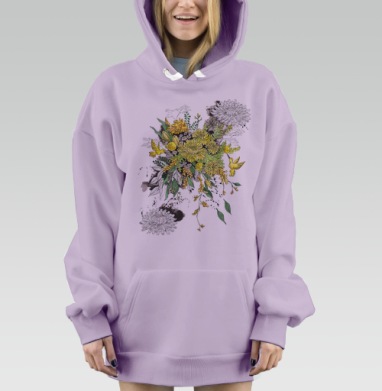 Желтые хризантемы, Hoodie Mjhigh Dig Mel, Fiolet, утепленная