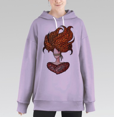 Женская фигура с загадочной повязкой и пышными рыжими волосами, Hoodie Long Oversize Fiolet