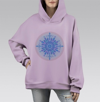 Геометрическая снежинка в стиле абстракции, Hoodie Mono Fiolet, оверсайз, утепленная