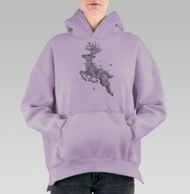 Геометрический олень, Hoodie Oversize Fiolet, утепленная