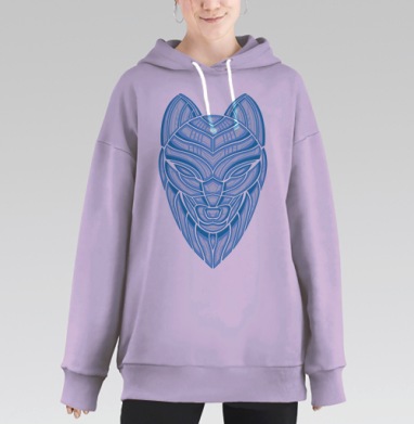 Геометрический волк в стиле киберпанк, Hoodie Long Oversize Fiolet