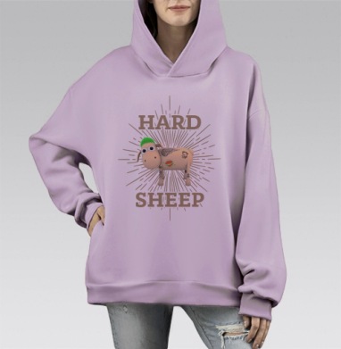 Жесткая овца, Hoodie Mono Fiolet, оверсайз, утепленная