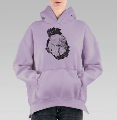 Гигантская рыба-бетта и погружение человека, Hoodie Oversize Fiolet, утепленная