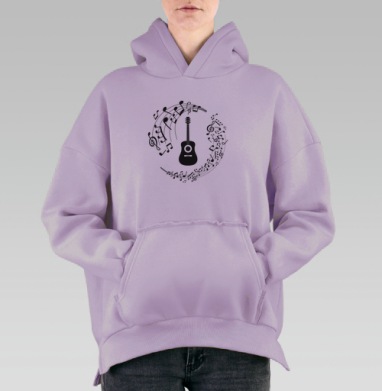 Гитара и ноты, Hoodie Oversize Fiolet, утепленная