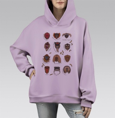 Год обезьян, Hoodie Mono Fiolet, оверсайз, утепленная