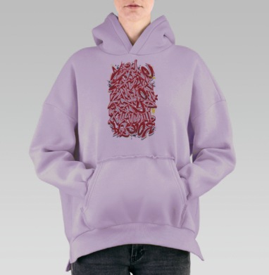 Граффити алфавит, Hoodie Oversize Fiolet, утепленная