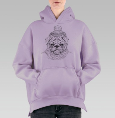 Hipsters dog / Хипстерская собака, Hoodie Oversize Fiolet, утепленная