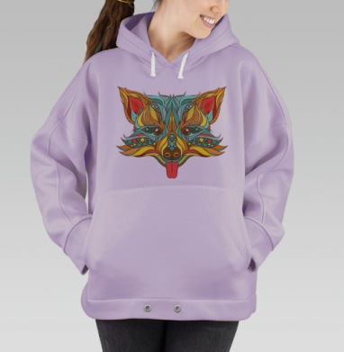 Игривая лиса с ярким орнаментом, Hoodie Oversize Fiolet