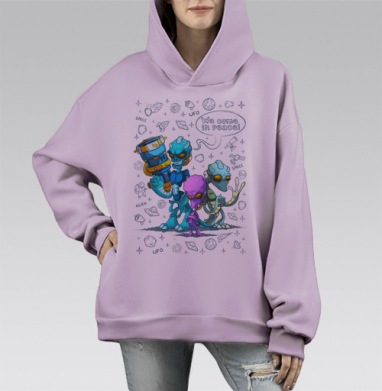 Инопланетные захватчики, Hoodie Mono Fiolet, оверсайз, утепленная