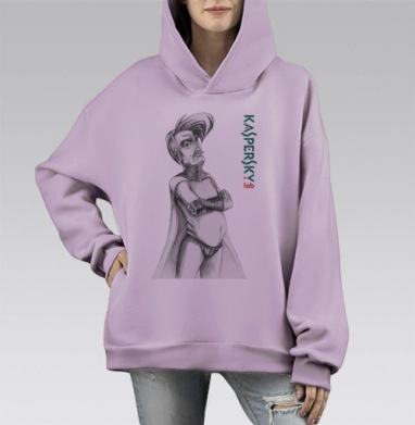 Ироничный герой с логотипом Kaspersky, Hoodie Mono Fiolet, оверсайз, утепленная