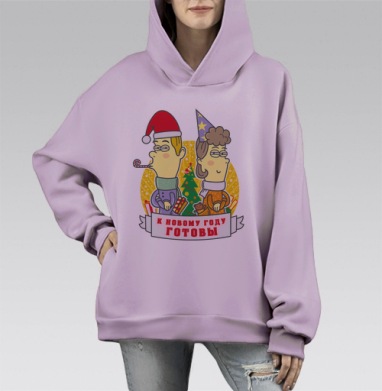 к новому году готовы!, Hoodie Mono Fiolet, оверсайз, утепленная