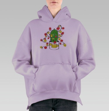 Кактус новогодний, Hoodie Oversize Fiolet, утепленная