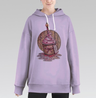 Капкейк на удачу с розовой глазурью и свечой, Hoodie Long Oversize Fiolet