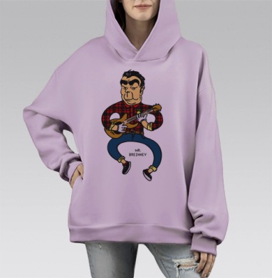 Карикатурный плакат с Брежневым-гитаристом, Hoodie Mono Fiolet, оверсайз, утепленная