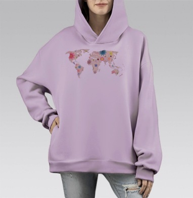 Карта мира, Hoodie Mono Fiolet, оверсайз, утепленная