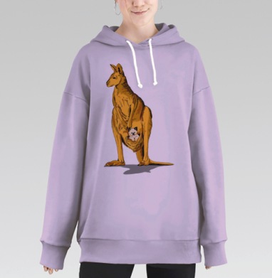 Кенгуру с котёнком: трогательная дружба в сумке, Hoodie Long Oversize Fiolet