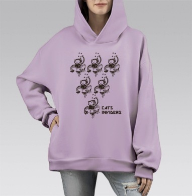 кэтс инвайдерс, Hoodie Mono Fiolet, оверсайз, утепленная