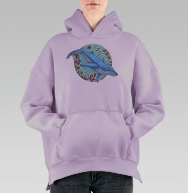 Кит под водой, Hoodie Oversize Fiolet, утепленная
