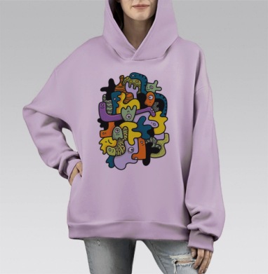 Клубящиеся мысли, Hoodie Mono Fiolet, оверсайз, утепленная