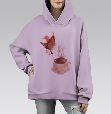 Кофейный дракончик, Hoodie Mono Fiolet, оверсайз, утепленная