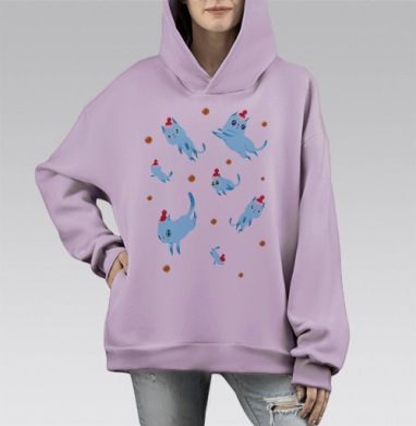 Кошачий праздничный бал в невесомости, Hoodie Mono Fiolet, оверсайз, утепленная