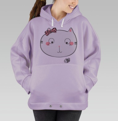 Кошечка приметила мечтательную пчелку, Hoodie Oversize Fiolet
