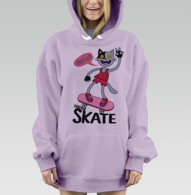 Кошка на скейте, Hoodie Mjhigh Dig Mel, Fiolet, утепленная