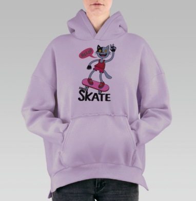 Кошка на скейте, Hoodie Oversize Fiolet, утепленная