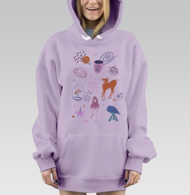 Космические цветы, Hoodie Mjhigh Dig Mel, Fiolet, утепленная