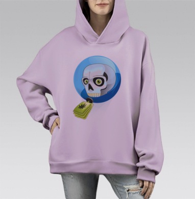 Космический череп с зелёным брелоком, Hoodie Mono Fiolet, оверсайз, утепленная