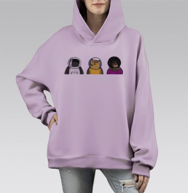 Космическое путешествие с забавной командой, Hoodie Mono Fiolet, оверсайз, утепленная