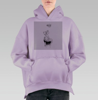 Кот и птица, Hoodie Oversize Fiolet, утепленная