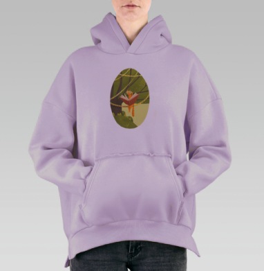 Кот на дереве, Hoodie Oversize Fiolet, утепленная