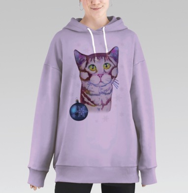 Котик в снежинках, Hoodie Long Oversize Fiolet
